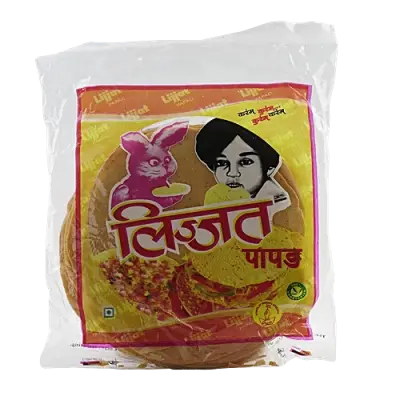 Lijjat urad with red chilli papad